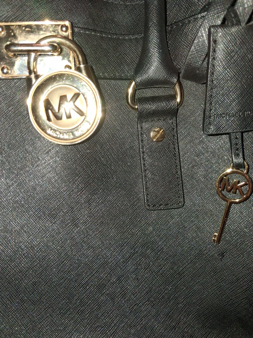 Michael Kors Black Leather Tote with Gold Accent Charm
